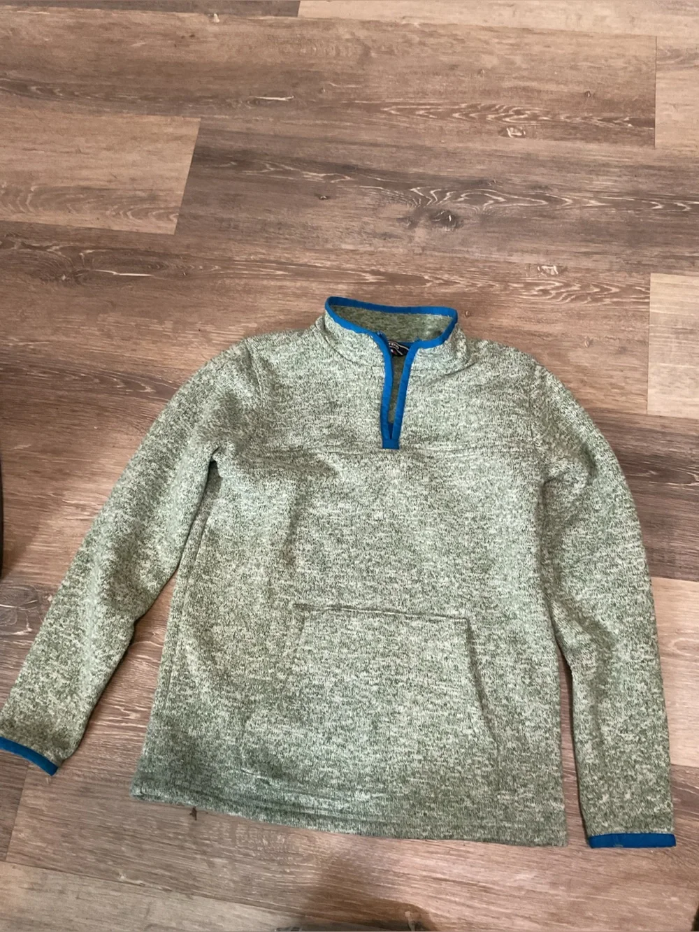 Kids Heather Olive Quarter-Zip Sweater with Blue Trim